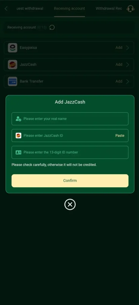 89f earning app supports JazzCash withdrawals for Pakistani users
