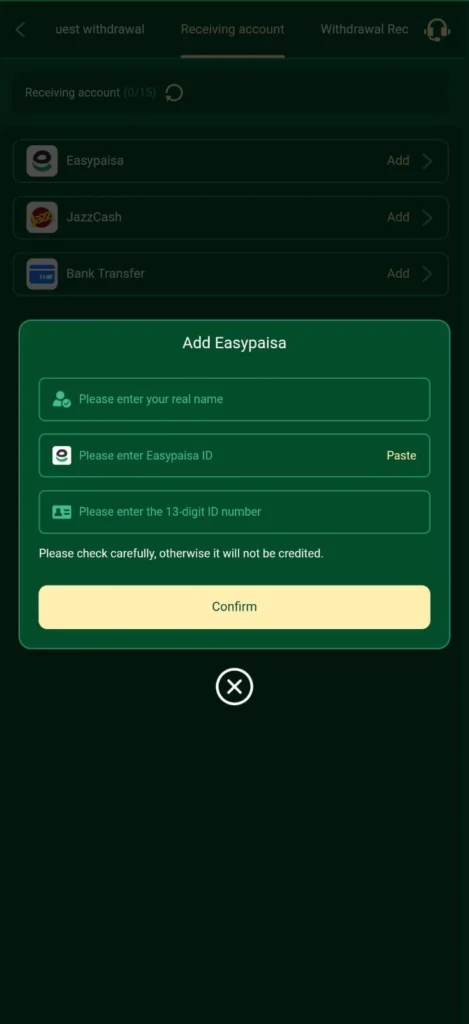 Withdraw real money from 89f game using Easypaisa in Pakistan