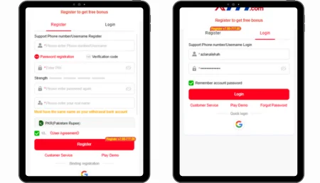 x777 game register and login system