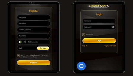 register and login page at gameistan pkr.
