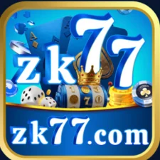 Logo featuring "zk77" with a crown, dice, poker chips, gold coins, and a treasure chest.