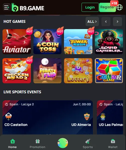 B9 Game Login & Register